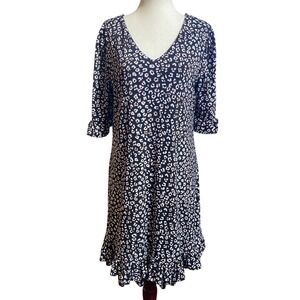 CeCe Black Brown Animal Print VNeck Ruffle Sleeve Tiered Shift Dress Wmn's M EUC